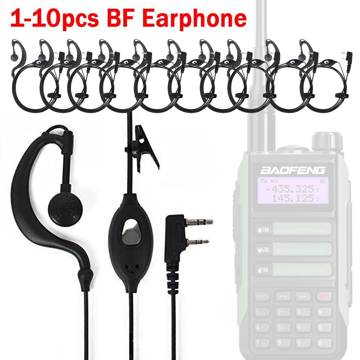 10pcs BAOFENG Radio 2pin K Port Earpiece Ptt Mic Headset for Handheld Walkie Talkie Earphone For UV5R UV10R BF-888S UV16 1 10pcs 2 pin earpiece headset ptt mic walkie talkie 180 swivel ear hook interphone earphone for baofeng uv5r uv10r uv16 kenwood