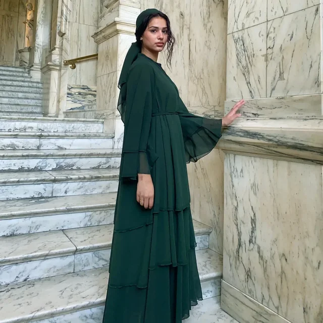Mousseline de soie Abaya Kimono dubaï musulman Cardigan couches Abayas femmes Robe décontractée femme Islam vêtements avec ceinture Abaya tenues arabes