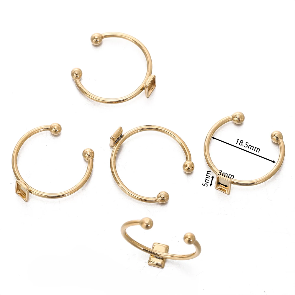 5 Stück goldfarbener offener Ring aus Edelstahl, Cabochon, Cameo, leere Tablett-Basisfassungen für DIY-Ringe, Schmuckherstellung, Zubehör – Detail 2