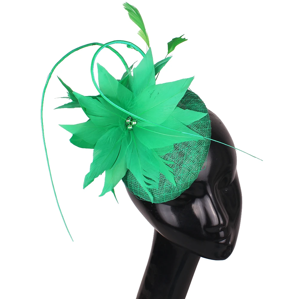 

High Quality Sinamay Hat Feather Flower Ostrich Quill Fascinator Headwear Cocktail Hat Occasion Hairstyle With Veils Decoration