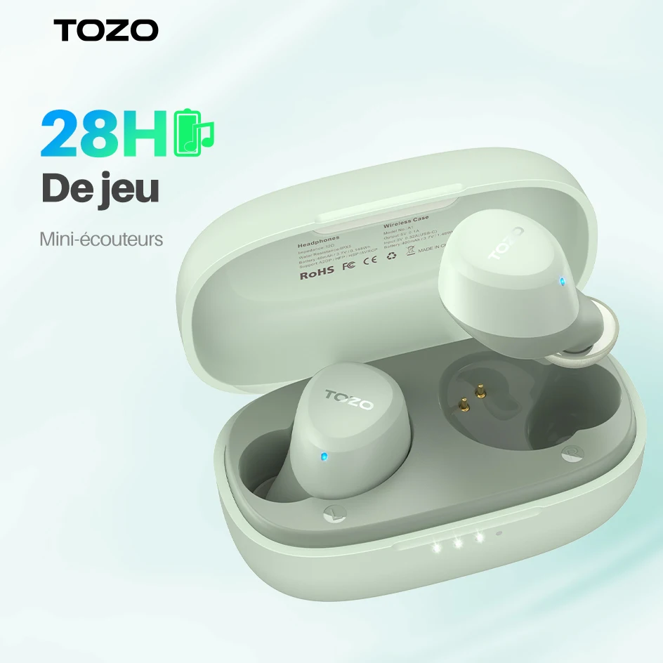 TOZO A1 Auriculares inalámbricos Mini, Bluetooth 5.3 Auriculares, Smart  Touch Control con micrófono, AAC sonido inmersivo para IPhon14 - AliExpress