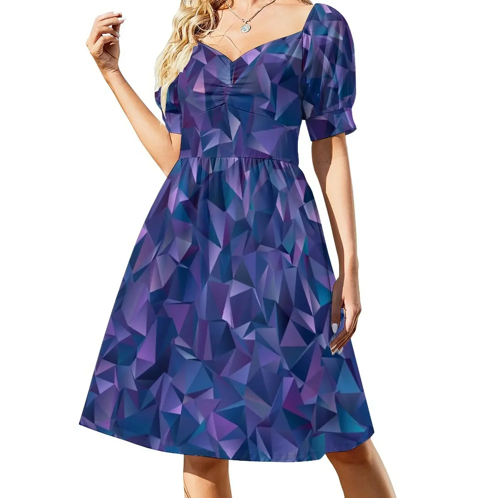 thumbnail image 1 of Pixel art azul intenso color del año Vestido de manga corta vestido Mujer ropa mujer vestido, 1 of 8