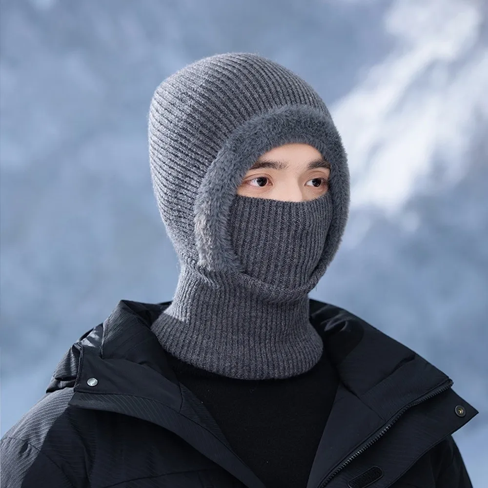 New Windproof Pullover Hat Keep Warm Velvet Lined Face Mask Cold Proof Cycling Hats Women/Men