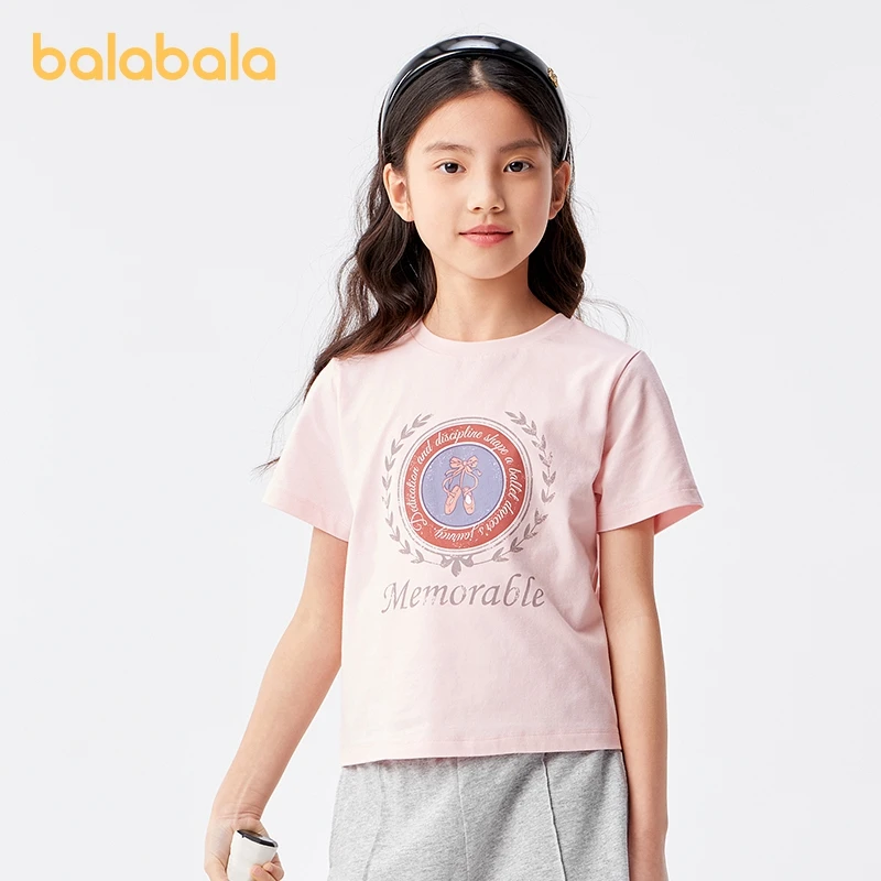 

Balabala Children T-shirt Girls Short Sleeve T-shirt 2024 Summer New Collection