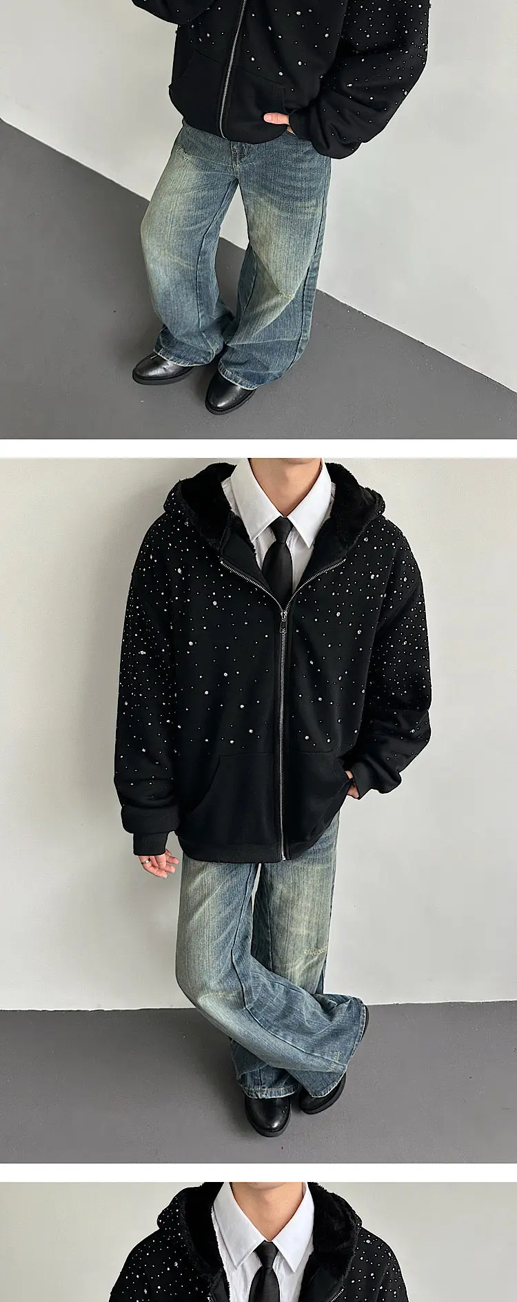 IEFB Niche Design Men's Sweaters Hooded Diamonds Patchwork Faux Fur Patchwork Zipper Solod Color Loose Male Hoodies Chic 9X1784