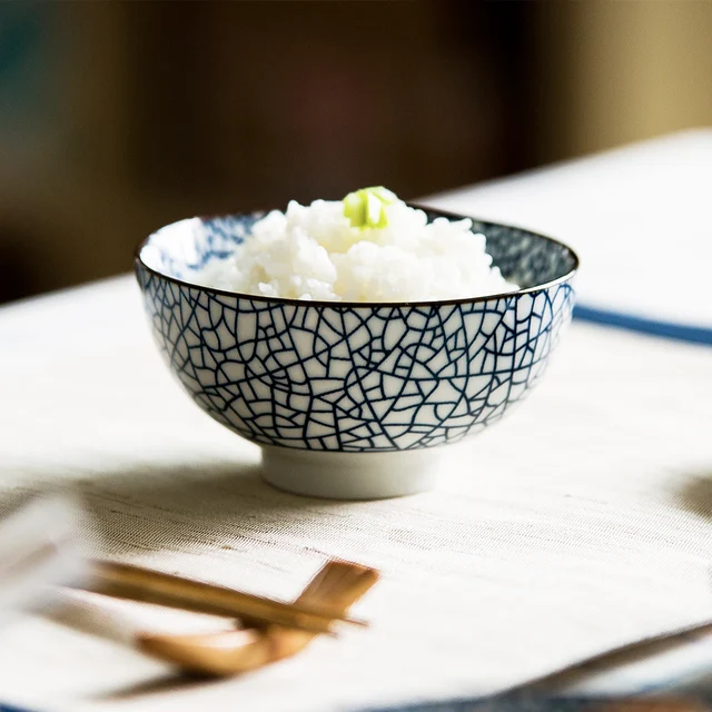 Ceramic Bowl Japanese Classical Tableware Kitchen Soup Noodle Porcelain Rice Bowl Big Ramen Bowls Spoon and Tea Cup E 6