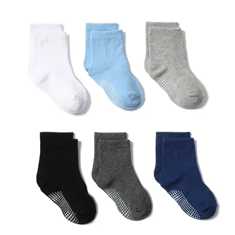 6 pairs/lot bavlna ponožka s guma gripy dětské antikluzké loď protiskluzový pro boys1-3 let