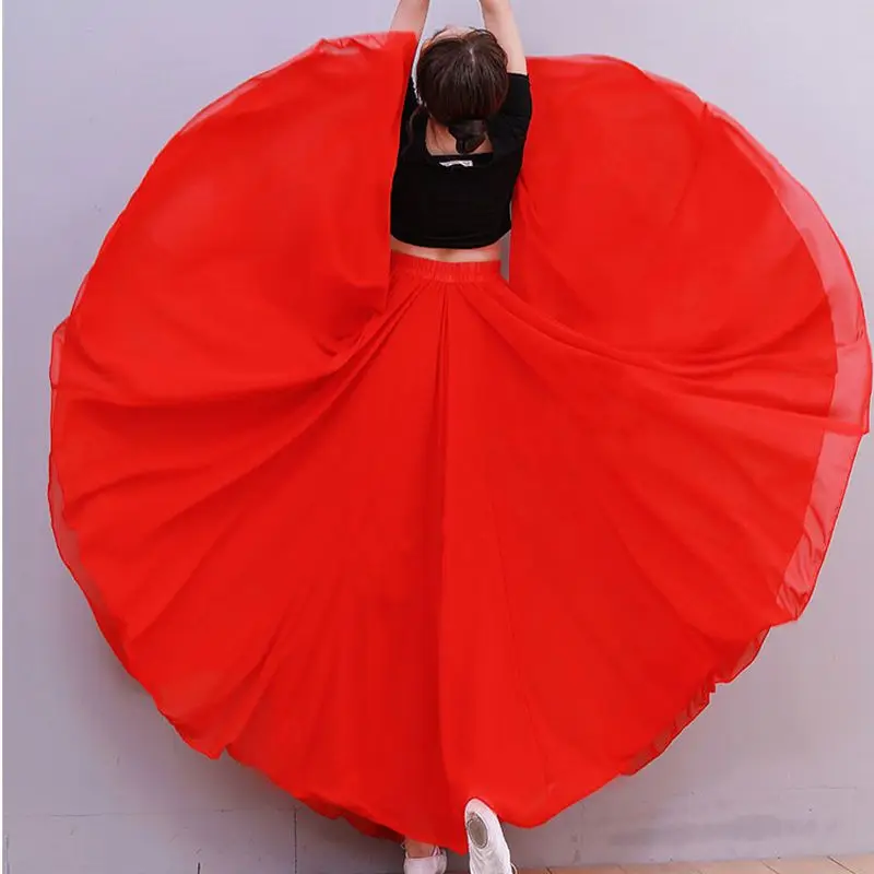 1pcs/lot woman belly dancing solid skirt female modern dancing chiffon skirt - Image 4