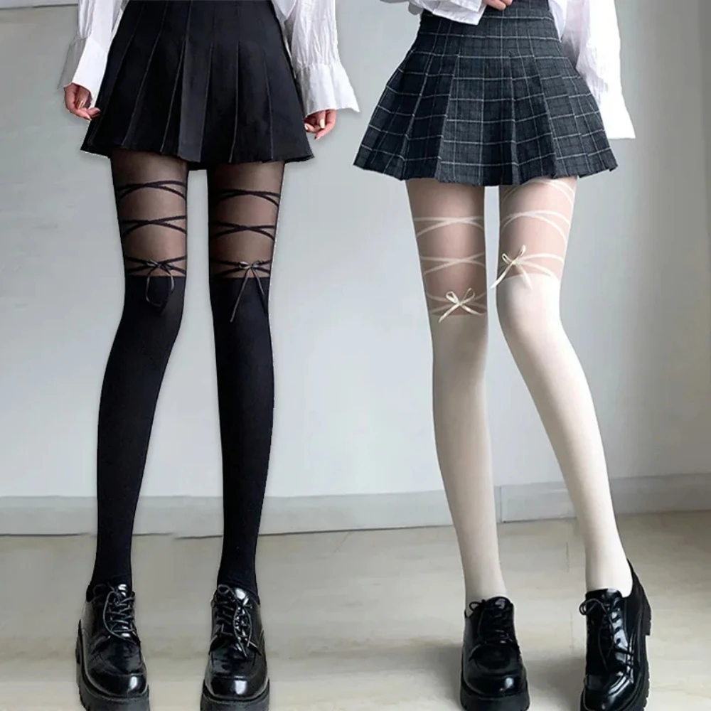 Strümpfe Damen Dessous Schleifenband Ultra-dünne Spicy Girl Bandage Gestreifte Japanische Lolita JK Y2K Strumpfhosen Sexy Lingerie # – Detail 1