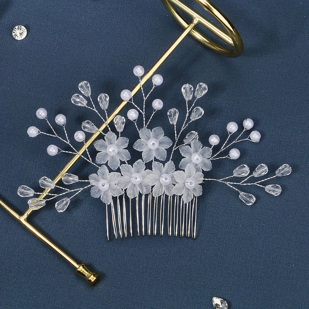Pearls Hair Combs Tiaras Wedding Hair Accessories Engagement Party Flower Hairpins Crystal Festival Headpieces Bridal Jewelry