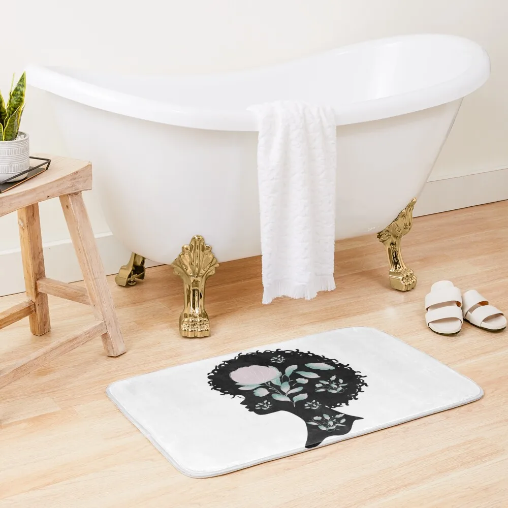 

Afro Silhouette With Butterflies & Flowers Bath Mat Washable Non-Slip Kitchen Rug Anti-Slip Carpet Mat