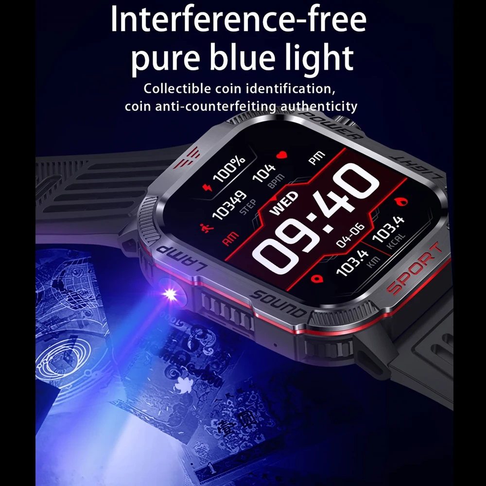 New Global Smartwatch 2.01 Inch 600mAh Large Battery LED Light Compass Men Outdoor Sport Watch Voice Assistant Wireless Call