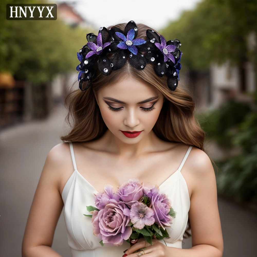 HNYYX Retro Flower Headband European Wedding Hair Accessories for Women Mesh Crystal Bridal Headpiece Jewelry Headwear A207