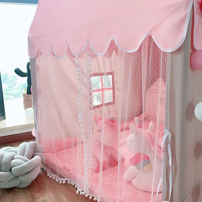 Large Kids Tents Tipi Baby Play House 1.35M Wigwam Folding Girls Pink Princess Castle Child Room Decor