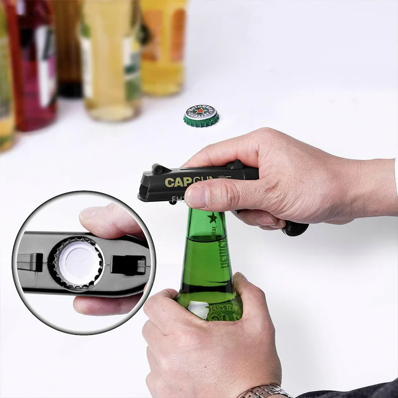 Portable Drink Opening Shaped Bottle Lids Shooter Portable Creative Flying Cap Launcher Bottle Beer Opener Bar Tool Gadgets