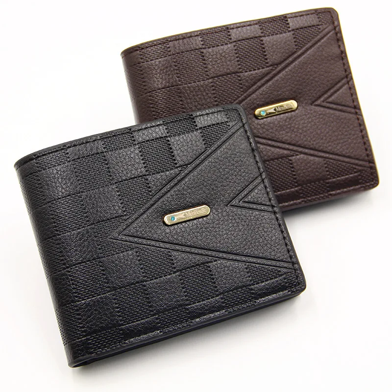 New Men's Wallet Short PU Leather Three fold Triangle Stone Pattern Large Capacity Fashion Korean Wallet Multi clip Wallet