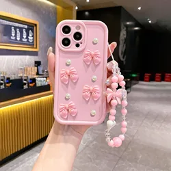 Adorable 3D Pearl Bowknot Silicone Phone Case for Honor 50Lite (Pink)