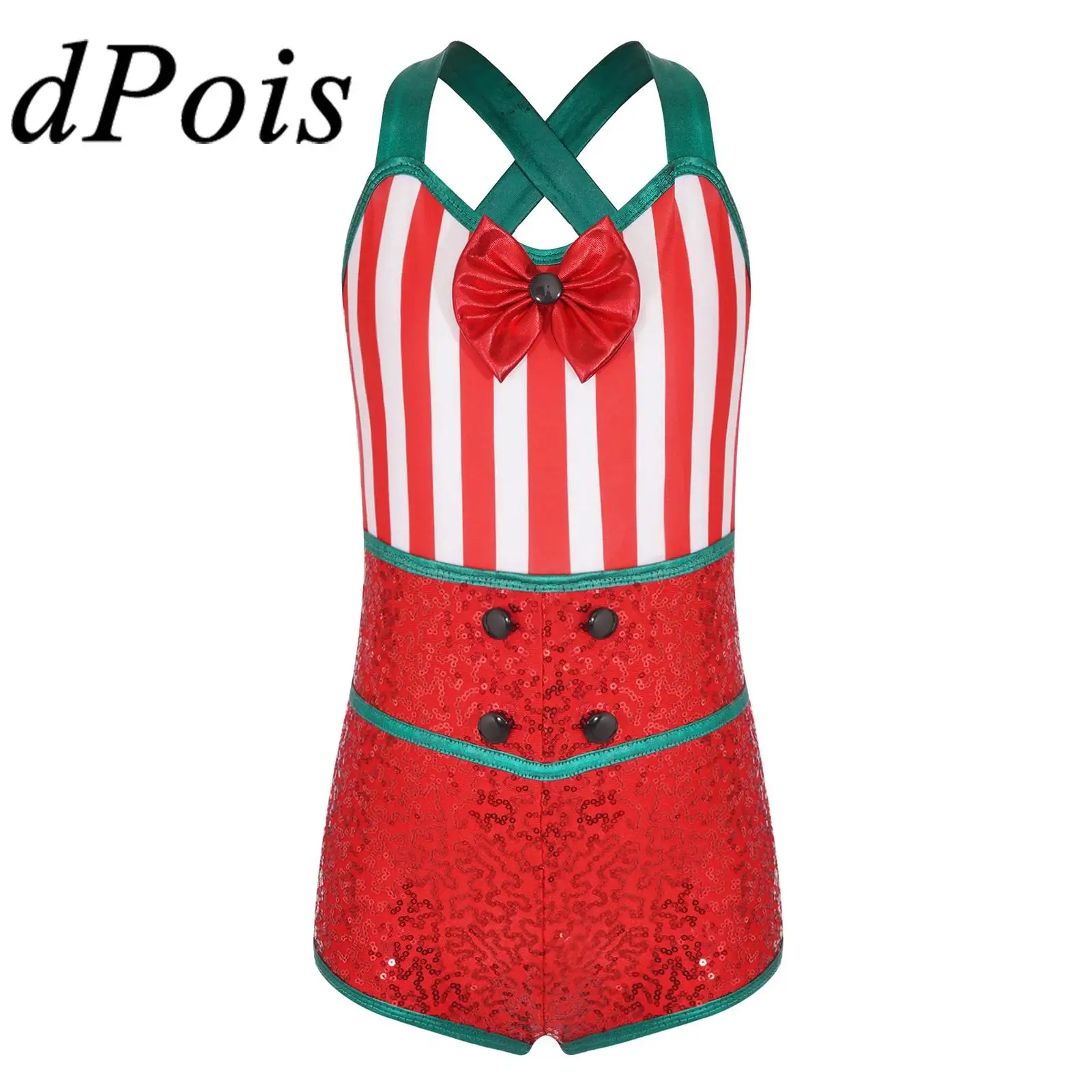 

Kids Girls Christmas Striped Bodysuit Cosplay Candy Cane Jumpsuit Ballet Dance Gymnastics Leotard Carnival Performance Costume