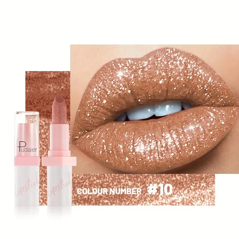Shimmering Pink Metallic Waterproof Lipstick - Long-Lasting Glitter Shine