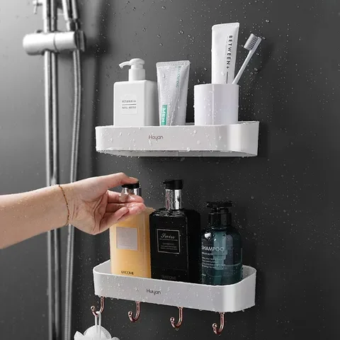 

Shelf No Punch Shampoo Storage Rack Holder Organizer Kitchen Seasoning Rack Wall-Mounted Home Decor Gadget Bathroom Accessories