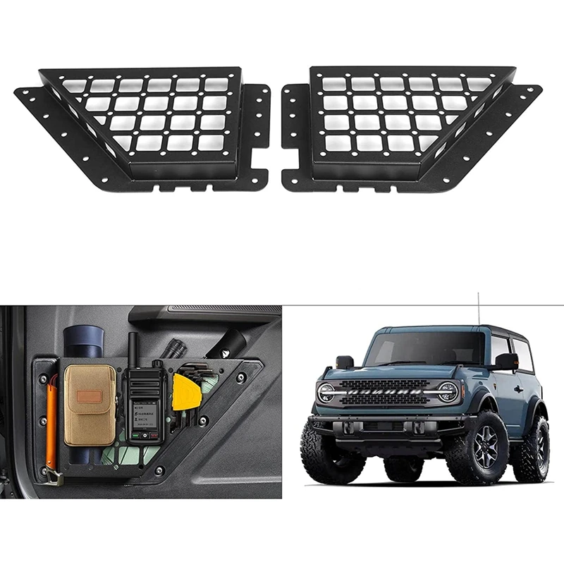 

Front Door Storage Box For Ford Bronco 2021 2022 Accessories Door Pockets Insert Organizer, Aluminum Alloy, 2PCS