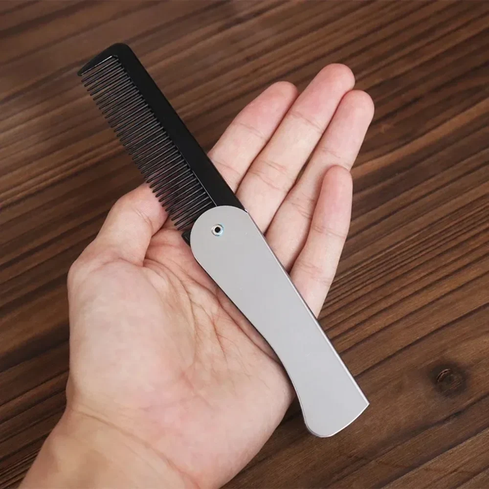 1개 접이식 정전기 방지 포켓 스틸 빗 남성용 오일 헤드 휴대용 수염 빗 접이식 스타일링 도구 실제 모발 가발 전용
