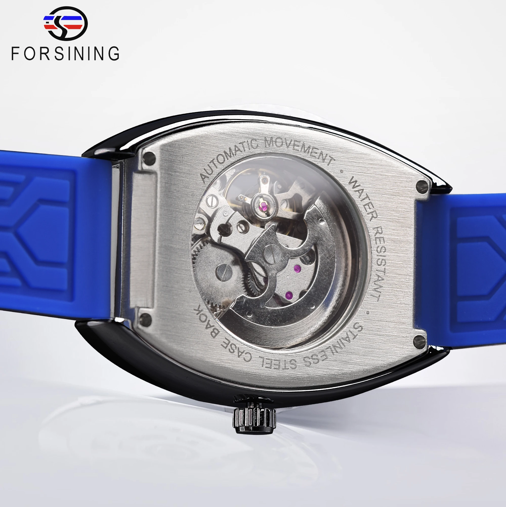 Forsining Fashion Man Luxury Blue Design Waterproof  Automatic Mechanical Skeleton  Watches  Luminous With  Silicone Strap