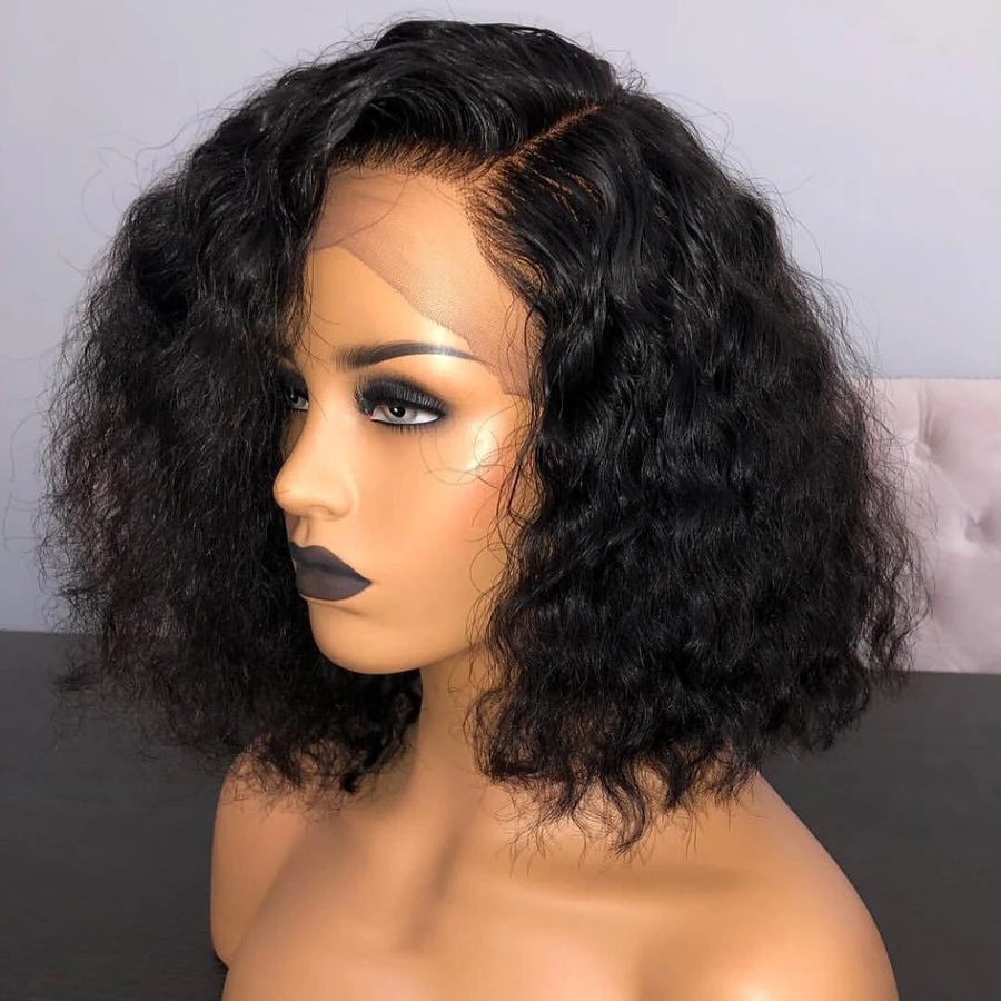 

Soft Natural Black 180 Density Short Bob Kinky Curly Lace Front Wig 180% Density For Black Women With Baby Hair Glueless Daily