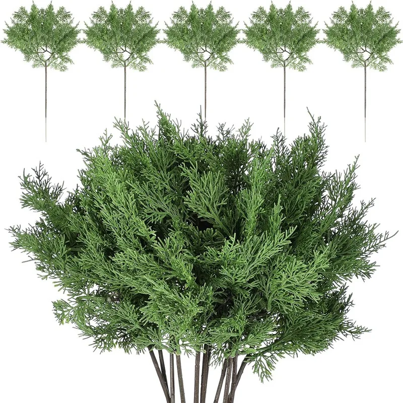 

Christmas Fake Juniper Cedar Pine Branches, 16.5 X 9 Inches Faux Cedar Branches Artificial Cedar Sprigs Picks (12 Pcs) Durable