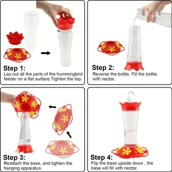 1PC 2024 New Hummingbird Feeders for Outdoors Hanging Ant and Bee Proof,Humming Birds Feeders for Outside, 13.5OZ Red Plastic Fl - Image 6