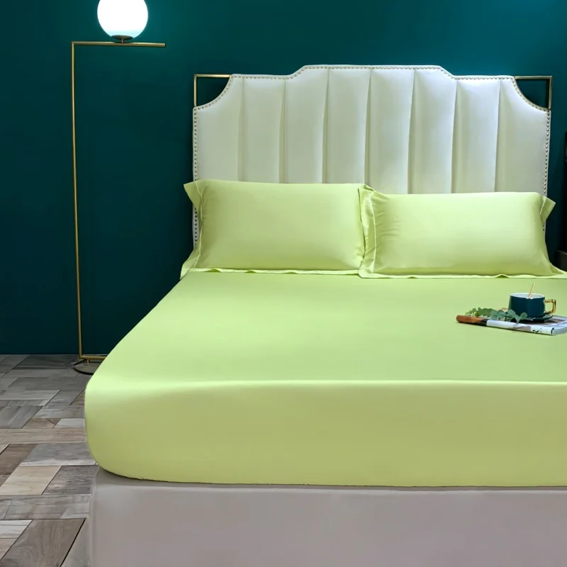 Fitted Sheet Natural Mulberry Silk BedSheet Solid Color Mattress Cover King Size Elastic Band Sheet 160x200 Fit Sheet 2