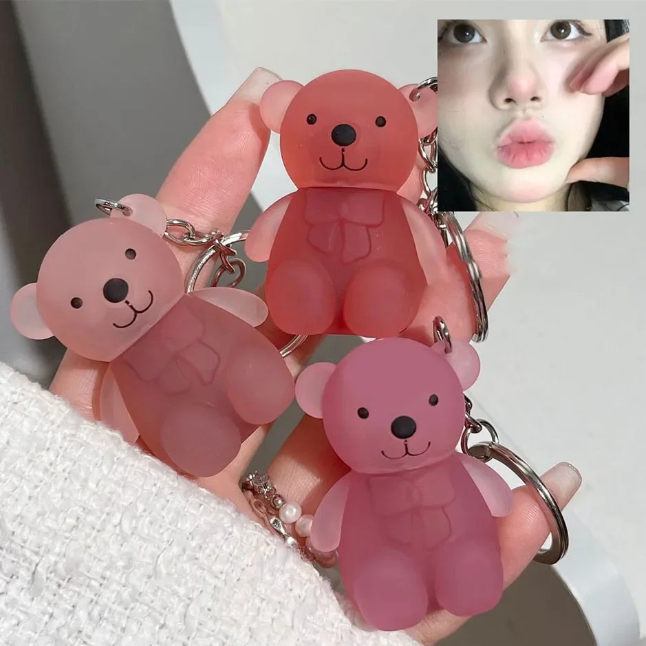 Cute Bear Keychain Lip Mud Matte Velvet Mousse Lipstick Waterproof Long Lasting Non-Stick Cup LipGloss Korean Cosmetic lip makeup
