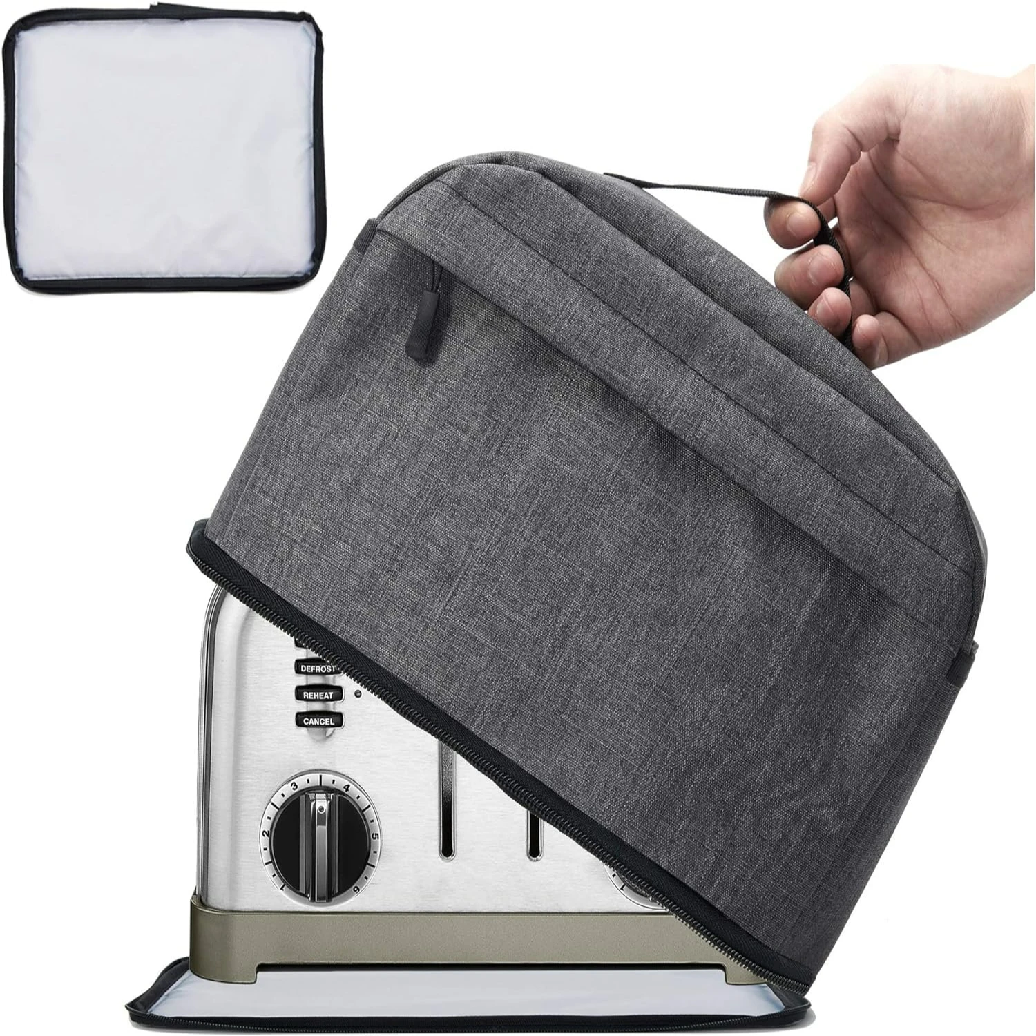 Convenient, Durable, Machine Washable Dark Gray VOSDANS 4 Slice Toaster Storage Bag with Handle-Reliable Patent Design for Dus