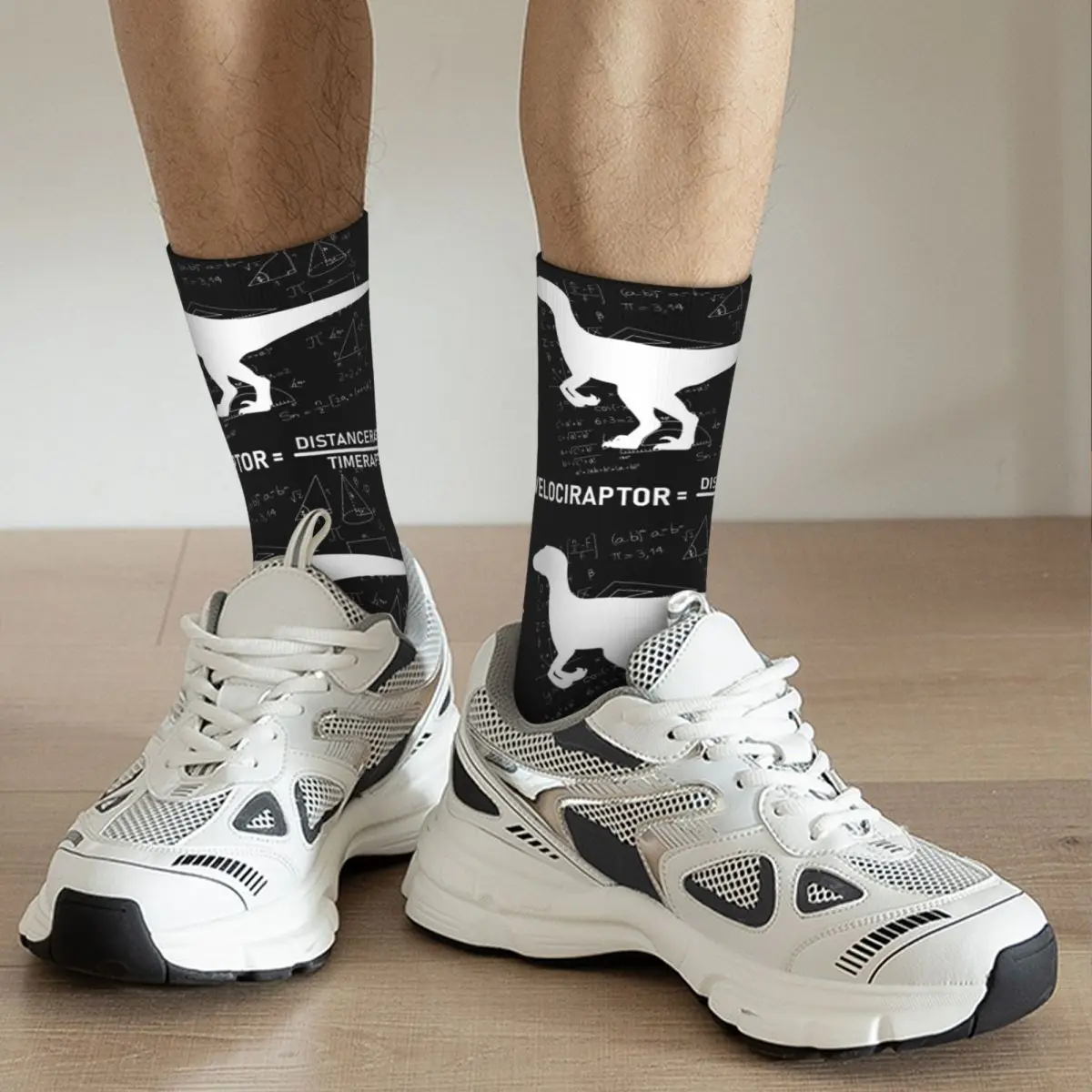 Funny Happy Men&s Socks Velociraptor Dinosaur Velocity Formula Vintage Harajuku Math Graph Mathematics Seamless Crew Crazy Sock