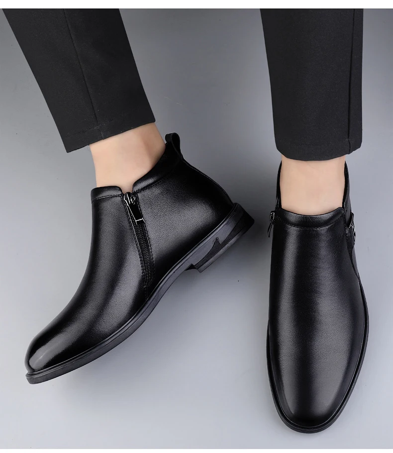 أعلى جودة بوط من الجلد الطبيعي الرجال أحذية الشتاء أحذية تشيلسي الرسمية مع فستان من الجلد الفراء حذاء رسمي الرجال أحذية الكاحل