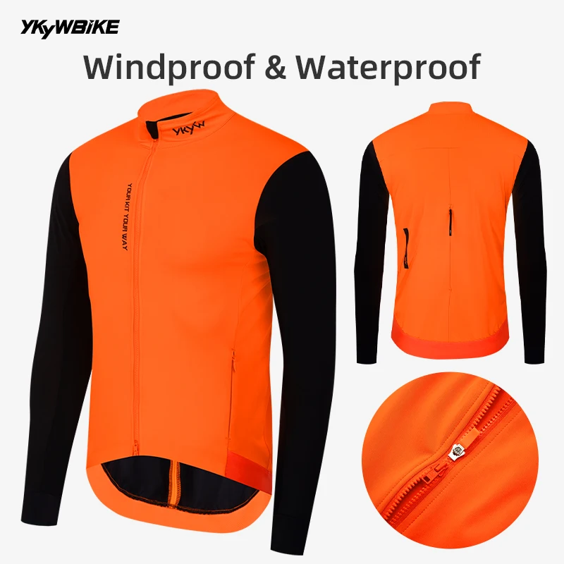 YKYW Men Windproof Waterproof Long Sleeve Cycling Jacket MTB Bike Coat Bicycle Sports Windbreaker Double Zipper Cycling Jersey