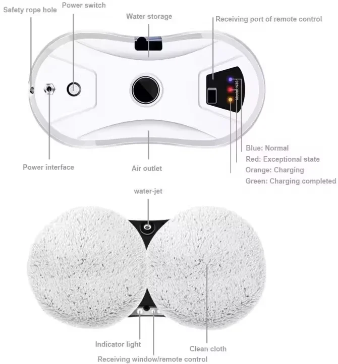 Rechargeable Cordless Wireless Window Vacuum Cleaner Wall Glass Windows Cleaning Robot with Auto Spray 6
