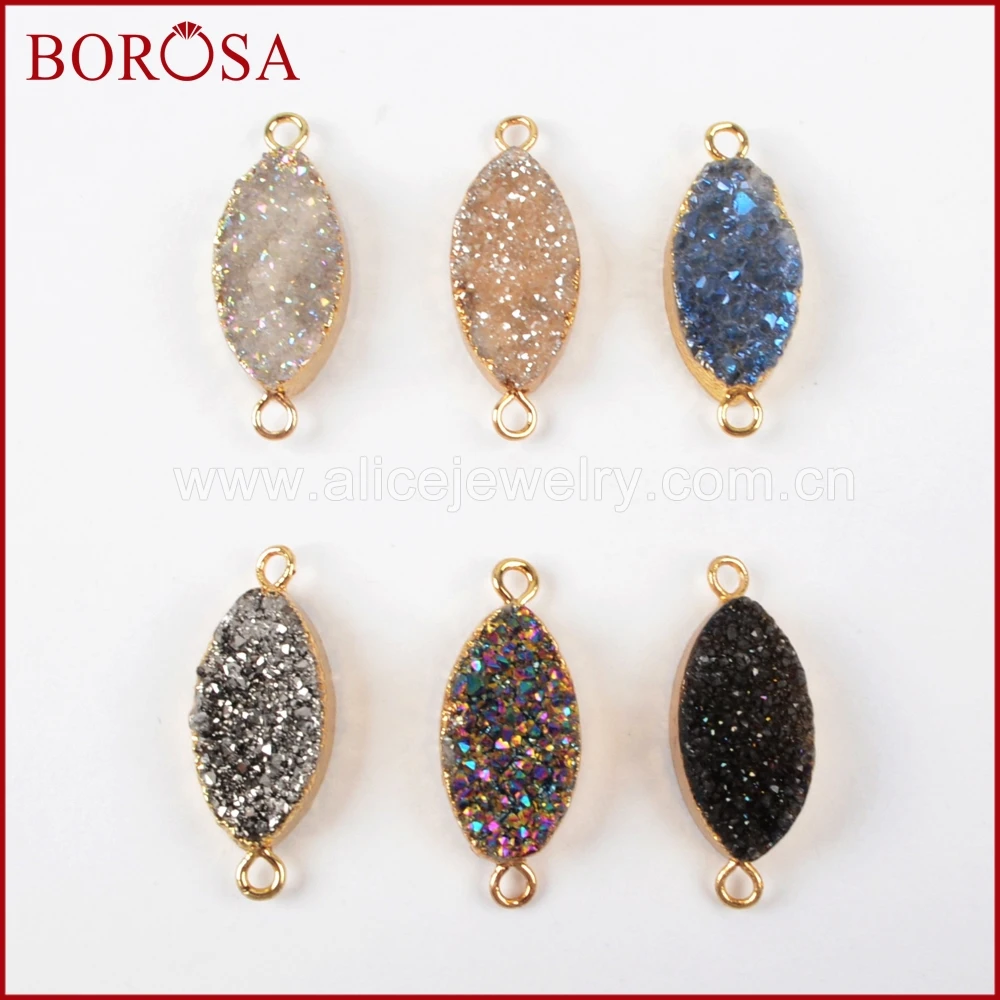 

Natural Stone Double Hole Connectors Marquise Druzy Pendant For Women Bracelet Necklace Eardrops Charms Jewelry Gift