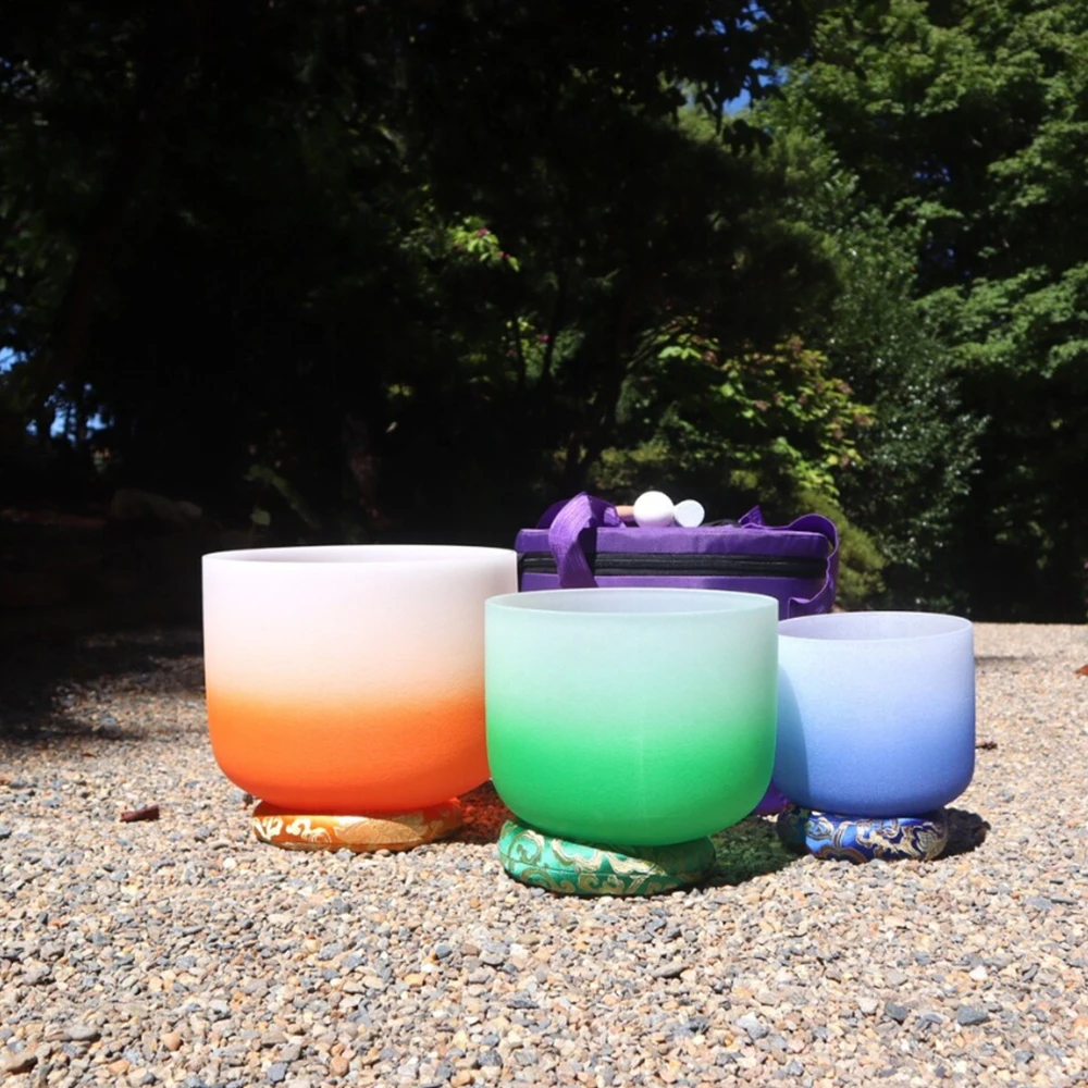 

Hye-eun Crystal Singing Bowl Set of 3,Gradient Color 3PCS Sound Bowls 11"D 9"F 7"A for Sound Healing Yoga Meditation