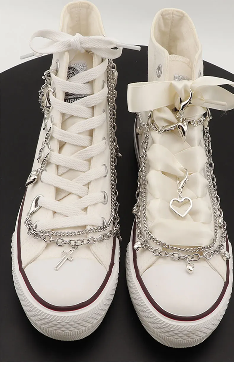 Süße coole Edelstahl-Schuhdekorationen, hohler Stern, Liebe, Anhänger, Perle, doppellagig, Bling, Strass, Schuhkette, Schuhanhänger – Detail 1