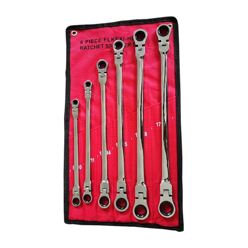 

6-Piece Flex-Head for Extra Long Ratcheting Wrenches Double Box End Vanadium Steel 72-Tooth Wrench Set with Metri