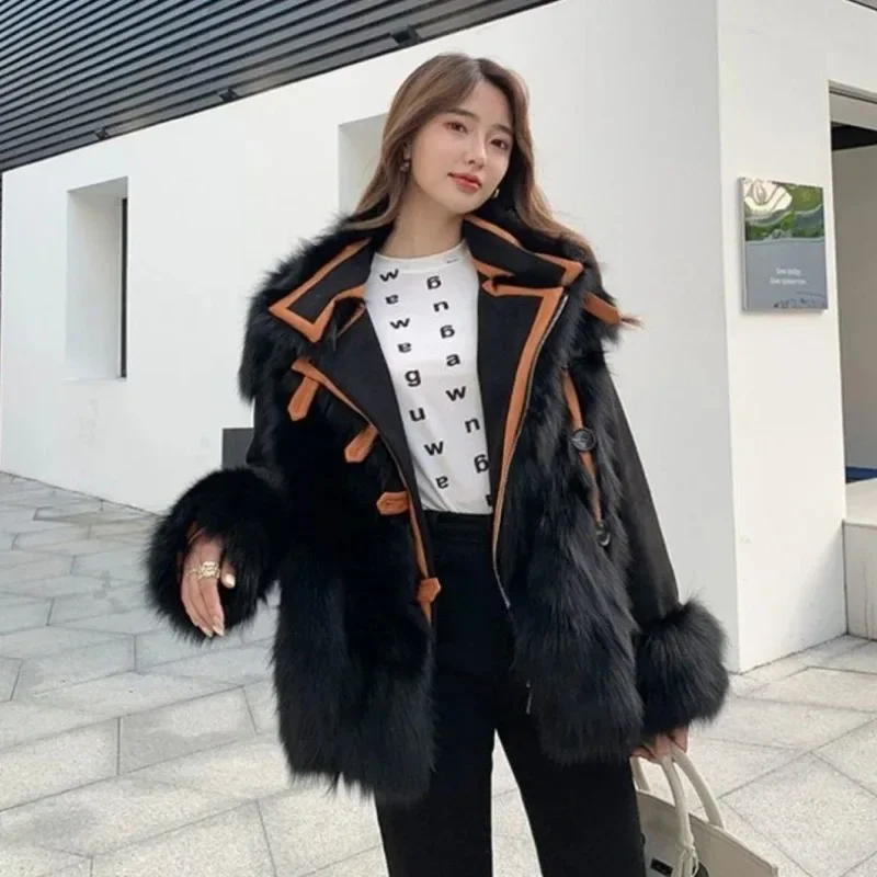 2023 Winter New Women Temperament Imitation Fox Fur Coat Female Mid-Length Fashion Casual Two-Sided Wear Fur Integrated Parka