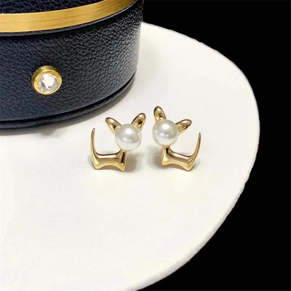 

DIY Pearl Accessories G18K Gold Earrings Empty Support Fashion Gold Earrings Fit 6-7mm Round Beads G290