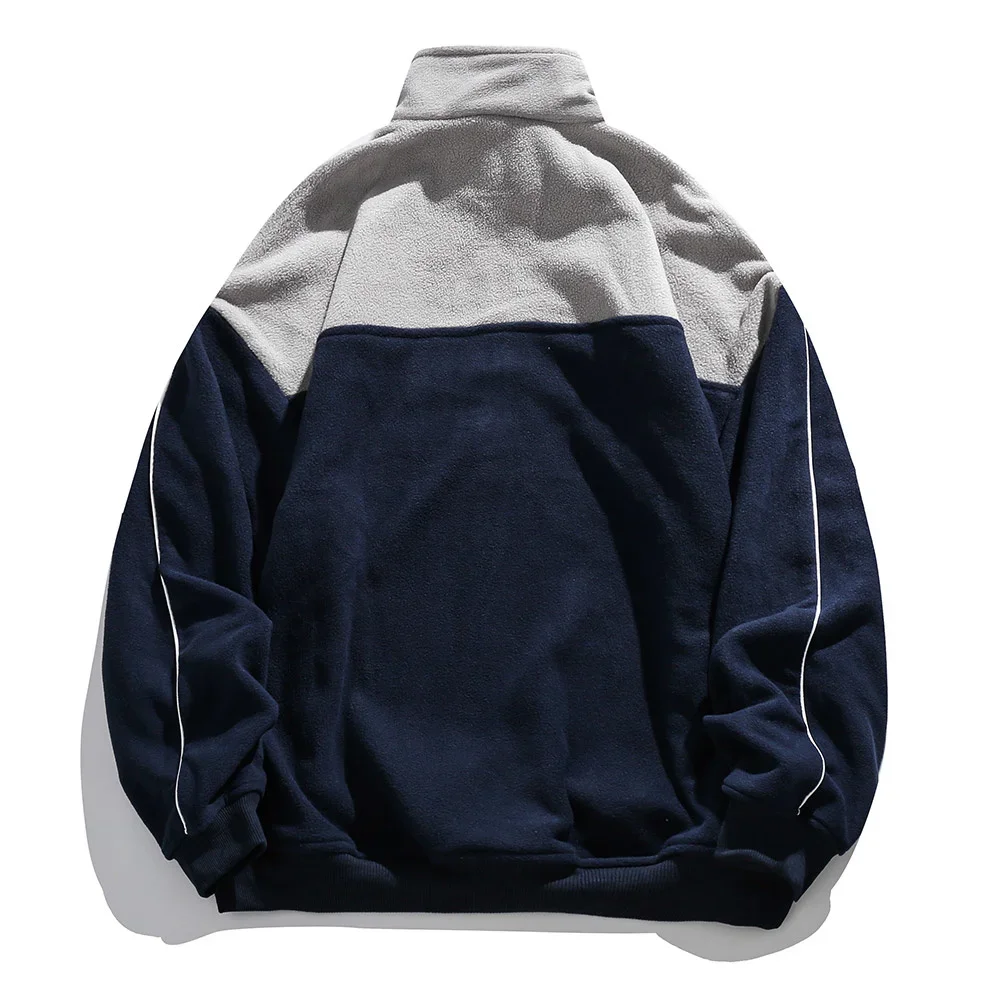 High Collar Sweatshirts for Men Streetwear Patchwork Zipper Half Open Pullover Sports & Leisure Male Clothing Sweater