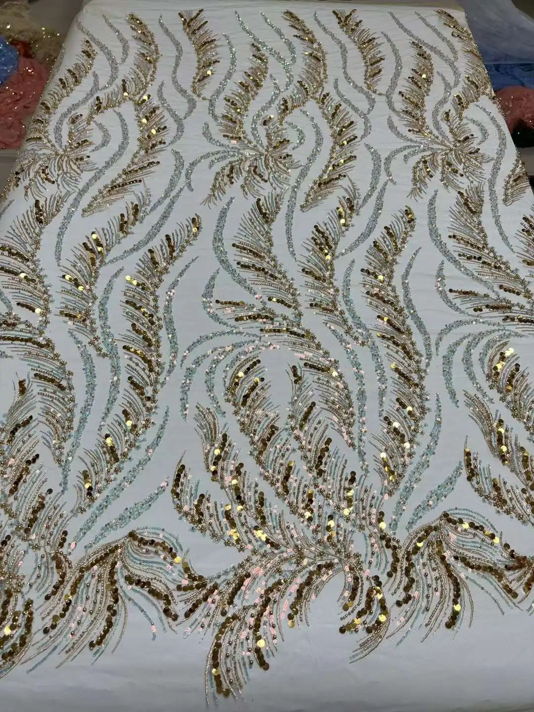 African Sequins Lace Fabric 5 Yards For Wedding Party Dress Sew