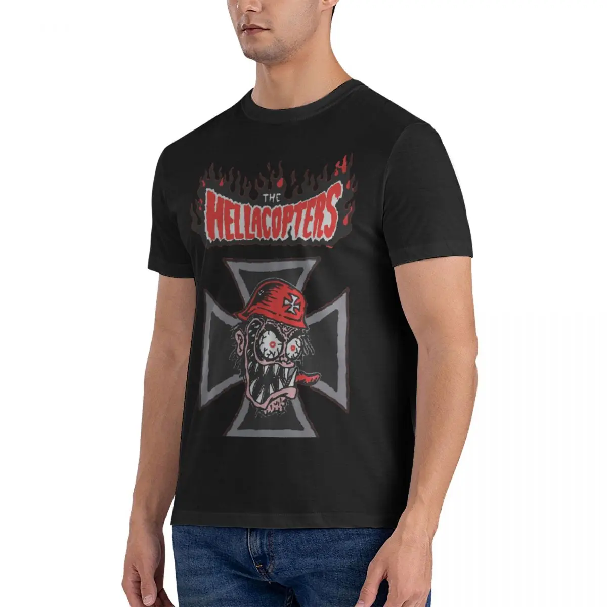 Cross T-Shirts Men Hellacopters Funny 100% Cotton Tees Crew Neck Short Sleeve T Shirts Birthday Gift Clothing