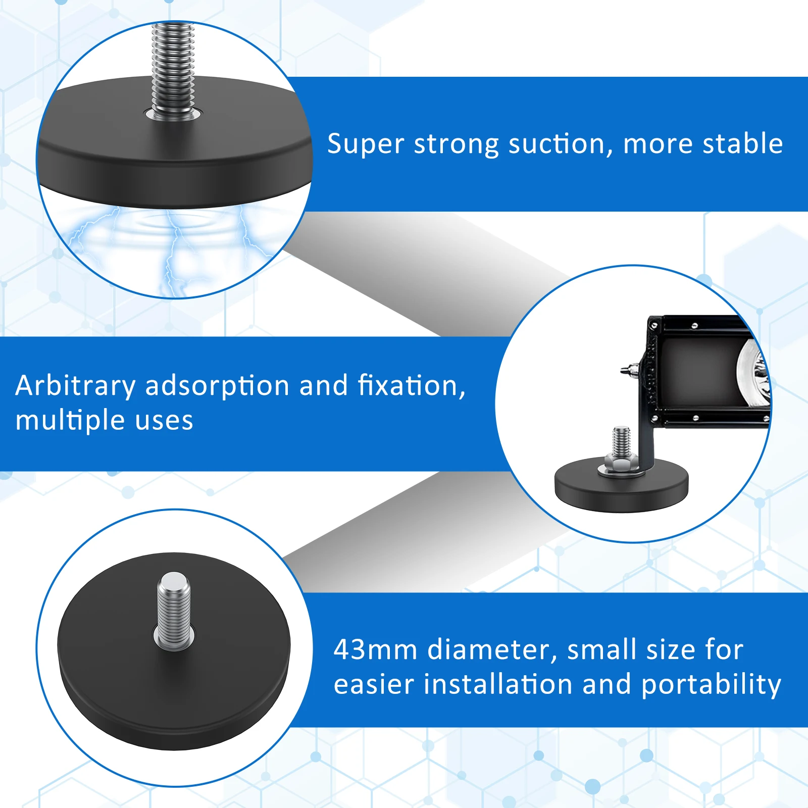 Mounting Magnet 6/12/30Pcs 1.7 Inch Round Neodymium M6 Thread Stud Anti-Scratch For Lighting Bar