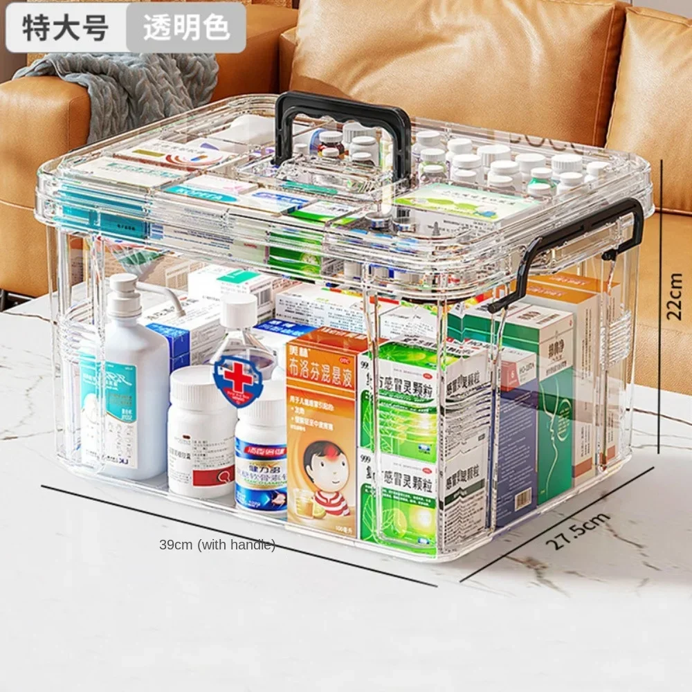 Multifunctional Family Medicine Box Transparent Double-layer Storage Box Container Family First Aid Medicine Storage