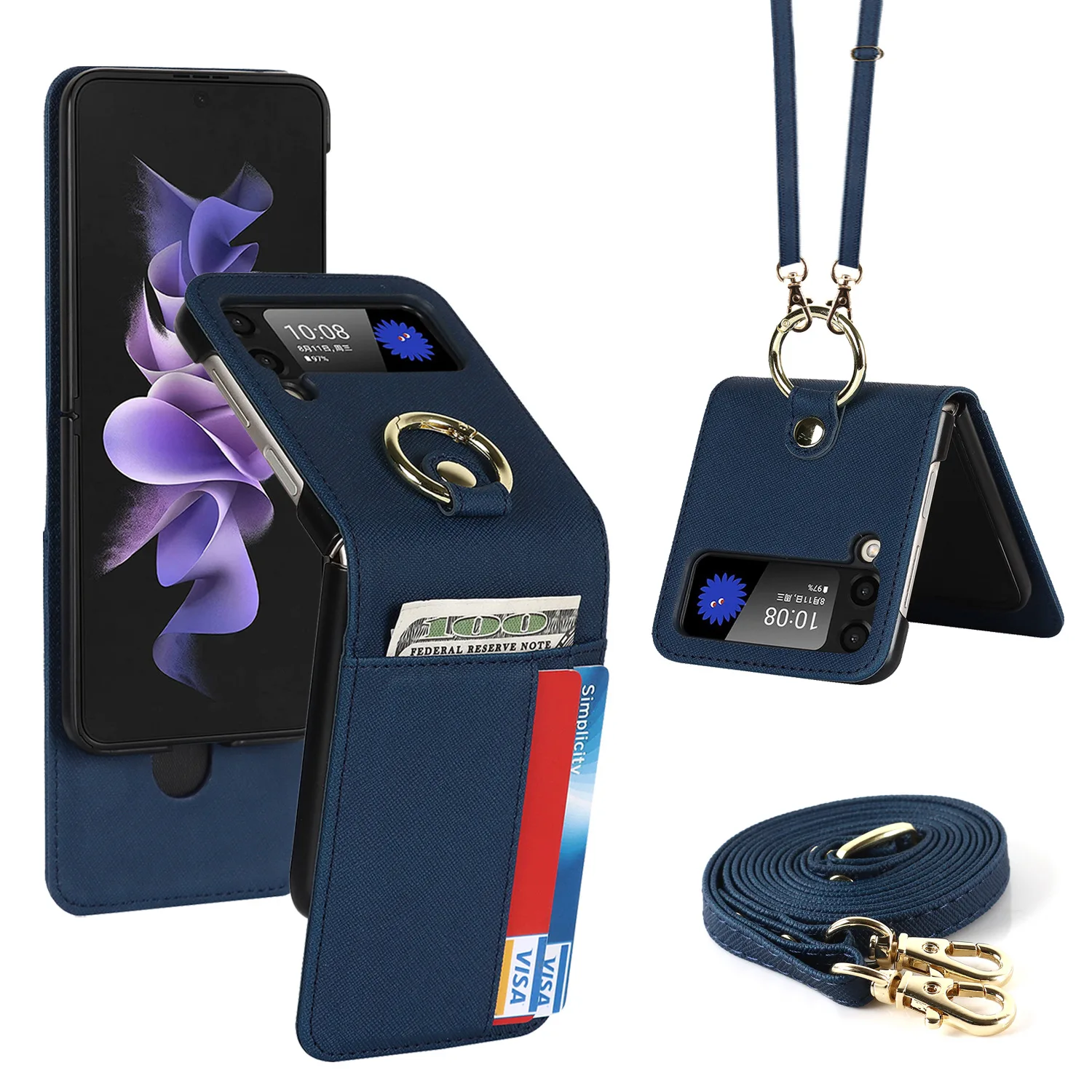

Crossbody Lanyard Holster For Samsung Galaxy Z Flip 4 3 5G Case Leather Card Credit Card Slot Cover For Galaxy Z Flip 4 3 cover