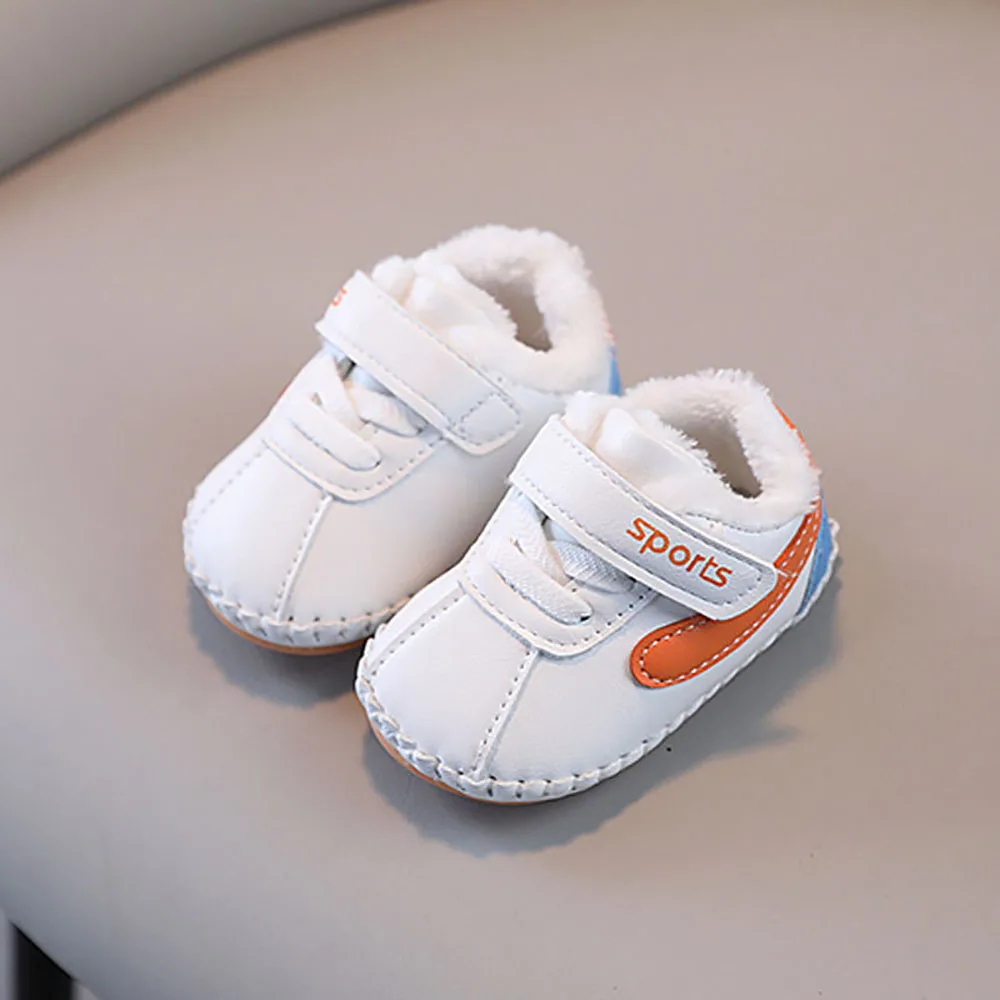 

Winter Plush Toddler Shoes For Baby PU Leather Printed Boys Girls First Step Footwear Thick Warm Faux Fur Infant Baby Shoes